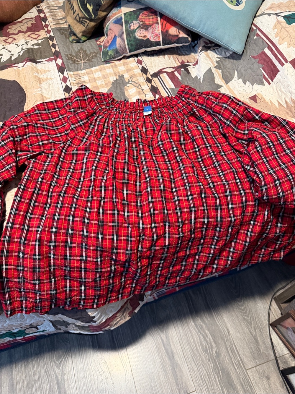 Red Plaid Smocked women’s Top